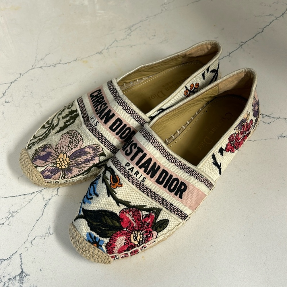 Dior Floral Embroidered Espadrilles in Cream, Pink, Red, Blue